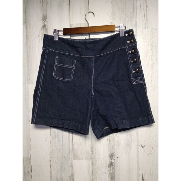 Lauren Jeans Co Women’s Size 6 Dark Wash Denim Shorts Side Buttons - Picture 1 of 5